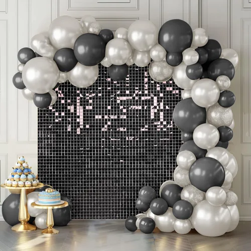 Telón de fondo de pared con brillo, paneles de pared negros, 12 piezas de paneles cuadrados con lentejuelas brillantes, decoración de telón de fondo
