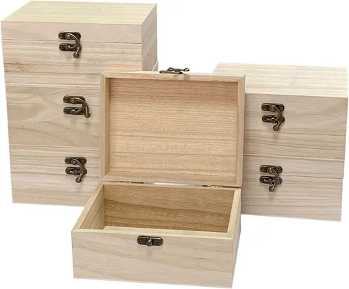 Vista 3 de Paquete de 6 cajas de madera sin terminar, rectángulo, manualidades, caja de madera para pintar proyectos de bricolaje