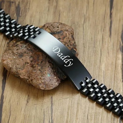 Vista 5 de VNOX - Correa de reloj de eslabones de acero inoxidable para hombre, con grabado personalizado, gran regalo para papá