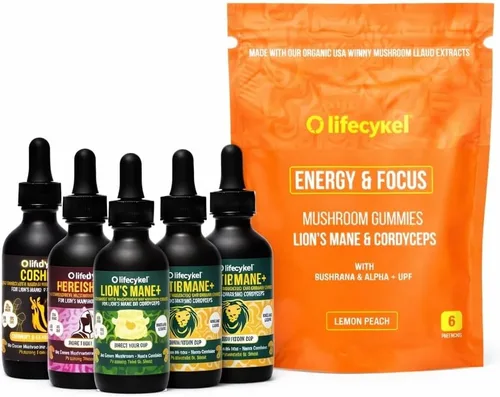 Life Cykel Paquete líquido de extracto de hongo prémium – Melena de león, Cordyceps, Reishi, Chaga, cola de pavo y shiitake (1 onza cada una) con