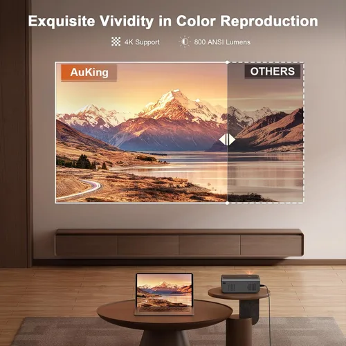 Vista 4 de AuKing Proyector, aplicaciones integradas y enfoque automático, mini proyector actualizado 2026, proyector de video de cine en casa Full HD 1080P