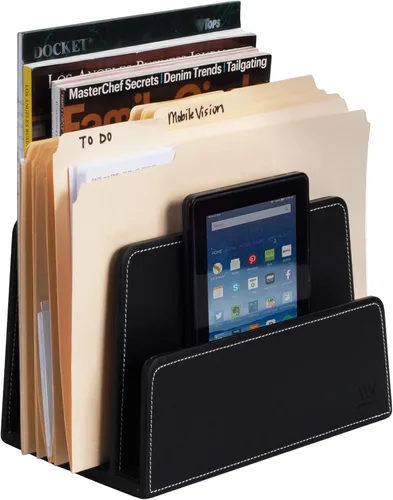 Vista 3 de MobileVision Organizador ejecutivo de carpetas de archivos de escritorio negro y bandeja de papel, 5 divisores de ranura