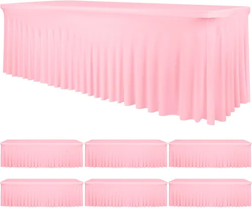 Vista 17 de Paquete de 2 faldas de mesa elásticas negras para mesa rectangular de 6 pies, manteles elásticos de elastano lavables con falda, mantel ajustable