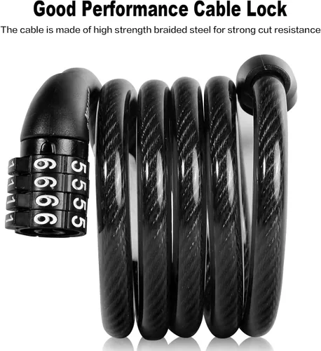 Vista 4 de Cable de bloqueo de bicicleta, accesorios de bicicleta, cerraduras de bicicleta antirrobo, cerradura de cable de combinación para equipos al aire