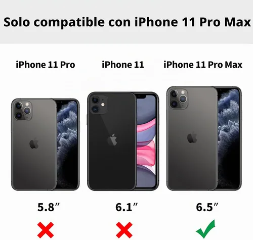 Vista 8 de Diseño compatible con iPhone 11 Pro Max, funda de cuero de lujo, vintage, delgada, antideslizante, agarre suave, a prueba de golpes, funda Negro