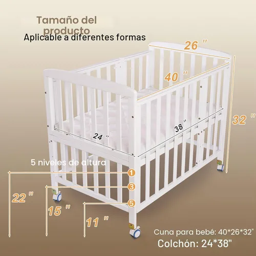 Vista 7 de Flwrgirl Cuna de bebé, cuna de noche, mini cuna portátil Blanco
