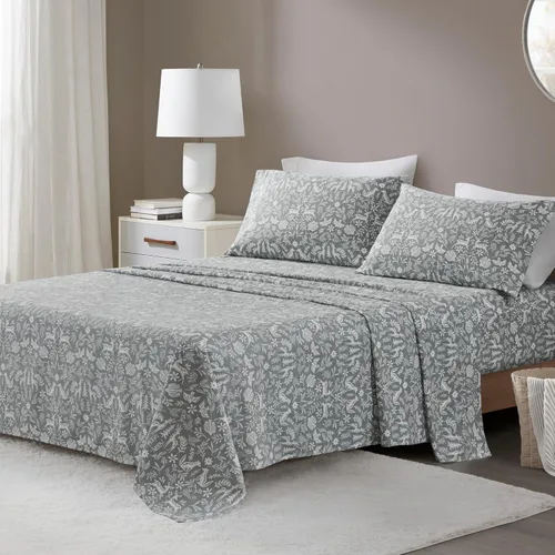 Vista 11 de Beautyrest Juego de sábanas de algodón con estampado acogedor, 100% franela de algodón, juego de ropa de cama cálido y mullido, sábanas de gran