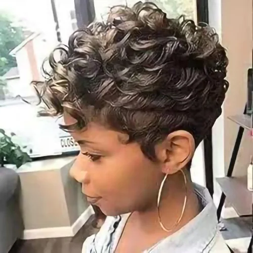 Vista 8 de Pelucas cortas en liquidación para mujeres negras, peluca de corte Pixie, peluca rizada corta, pelucas cortas sintéticas naturales, peluca