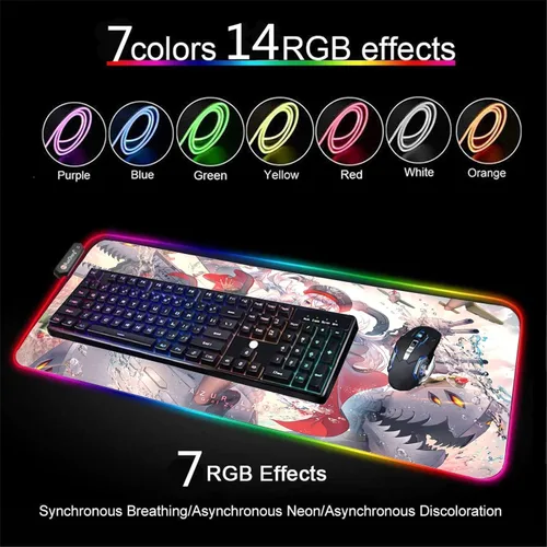 Vista 3 de Mouse Pads Sexy Anime Girl RGB Mouse Pad PC Gaming Large Mousepad XXL Mause Pad Rubber LED Backlit Mausepad Led Desk Mat 24 inch x12 inch
