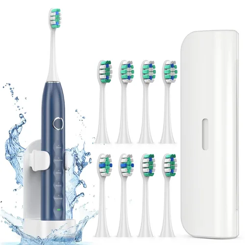 Vista 10 de Cepillo de dientes eléctrico para adultos con 8 cabezales de cepillo, cepillo de dientes sónico recargable con un soporte y estuche de viaje, carga