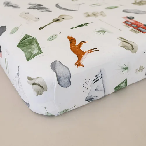 Vista 9 de Pobibaby - Sábana bajera ajustable de alta calidad, sábana encimera con funda de almohada - Mezcla de algodón ultrasuave, elegante patrón de bosque