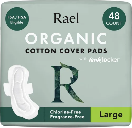 Vista 12 de Rael Almohadillas para mujer, funda de algodón orgánico, absorción moderada, cuidado femenino, ultra delgadas, servilletas sanitarias con alas, sin
