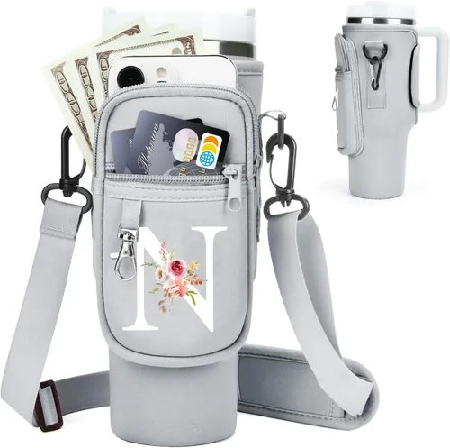 Vista 133 de Initial Water Bottle Holder with Strap for Stanley Cup Accessories 40 oz Tumbler/Simple Modern Tumbler Bag, Water Bottle Carrier Bag with Strap for