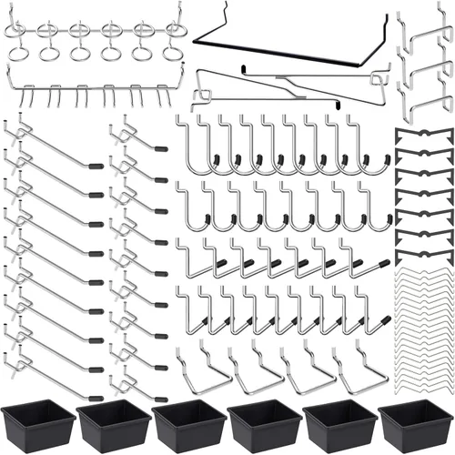 Vista 11 de FRIMOONY Surtido de ganchos para tablero perforado con contenedores para tablero perforado, seguros para clavijas, para organizar varias