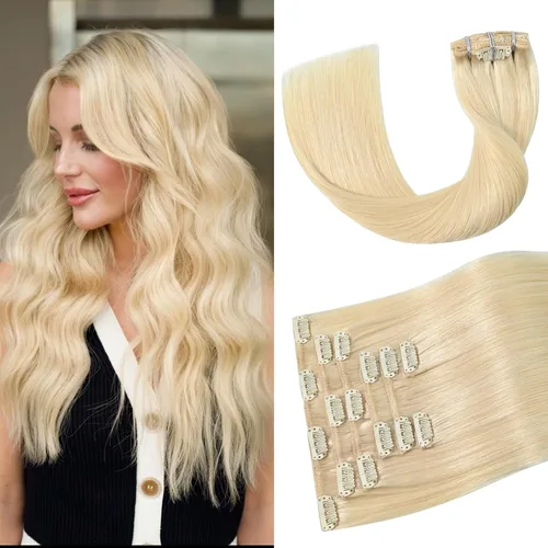 Vista 25 de Aison Extensiones de cabello con clip balayage de cabello humano real, extensiones de cabello ombre 100% de cabello humano para mujer, 12 pulgadas