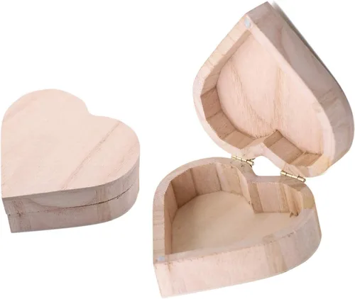 Caja de almacenamiento de madera sin pintar con forma de corazón sin pintar, organizador de caja de artesanía de madera, caja de joyería, caja de