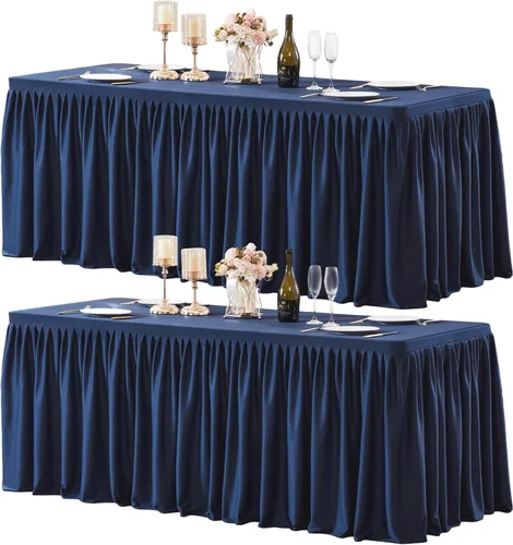 Vista 24 de Paquete de 2 manteles de poliéster negro para mesas rectangulares de 4 pies, cubierta de mesa ajustada sin arrugas, manteles elásticos de 4 pies