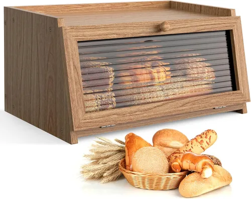 Vista 8 de LOHASOK Panera para encimera de cocina, panera grande para pan, contenedor de pan de granja, almacenamiento de pan con ventana, soporte para pan
