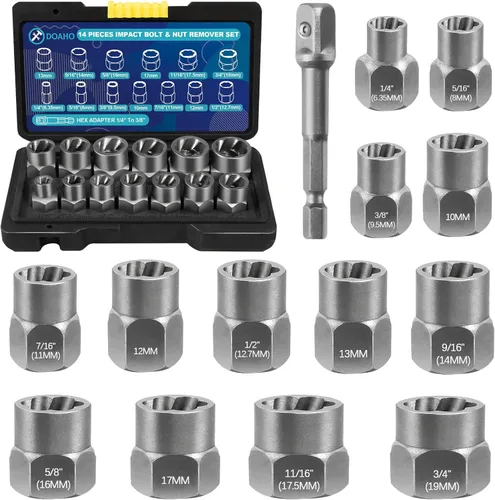 Vista 10 de DOAHO Juego de extractor de tornillos dañados de 9 piezas, kit de extractor de tornillos HSS 4341 de 6 piezas y kit de brocas de 3 piezas
