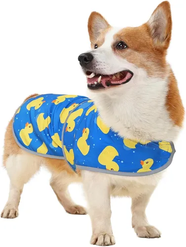 Vista 16 de Chubasqueros para perros pequeños, cachorros, chaqueta impermeable con capucha con tiras reflectantes, agujero para correa y poncho de ajuste