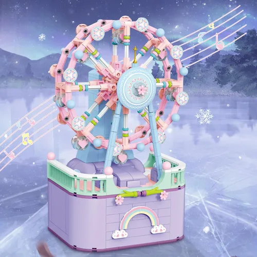 Vista 2 de Caja de Música Juguetes de Construcción, Rueda Ferris Giratoria DIY Bloques de Construcción para Niñas y Niños de 6-12 Años, 710 piezas, San