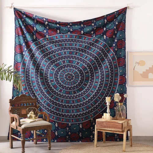 Vista 16 de Popular Handicrafts Tapiz de mandala hippie para colgar en la pared, diseño de pavo real indio, meditación, gitano, bohemio, hippie, psicodélico