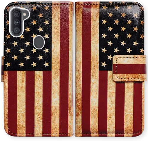 Vista 24 de Bcov Funda para Galaxy A11 (versión de EE. UU.), magníficos colores circulares de piel con tapa y ranura para tarjeta con soporte para Samsung