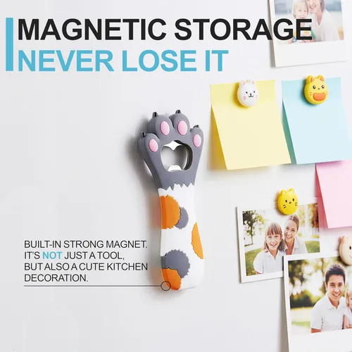 Vista 3 de Imán de abrebotellas con diseño de pata de gato, imán para refrigerador, abrebotellas de metal de silicona para coca-cola, barman de cocina, barware