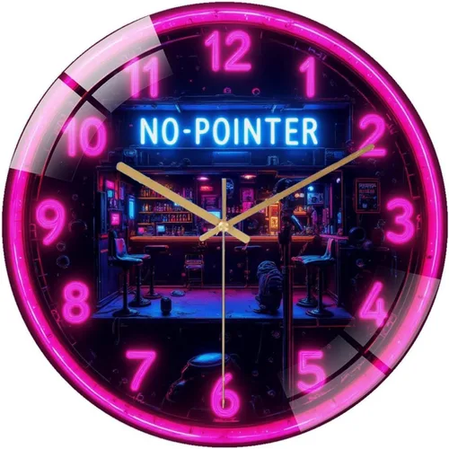 12-Inch Silent Tempered Glass Wall Clock, Neon Clock Bar Retro Cyberpunk Wall Clock ” Silent Non-Ticking Clock, Battery Operated (AA Batteries Not