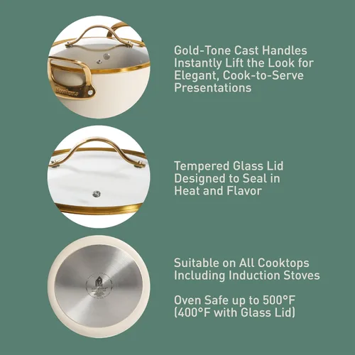 Vista 3 de bloomhouse - Dos veces ganador de los Favoritos de Oprah - Olla holandesa antiadherente de aluminio resistente de 8 cuartos de galón, libre de PFA