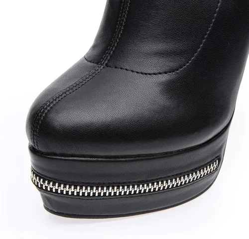 Vista 4 de STUPMARY Botas para mujer por encima de la rodilla con plataforma alta, botines de tacón para fiesta, cremallera trasera, botas con cordones