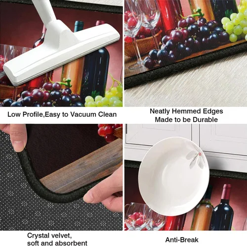 Vista 7 de Juego de 2 alfombras de cocina de vino, alfombras y tapetes de cocina de vasos de vino 3D, antideslizantes, lavables, absorbentes, de microfibra