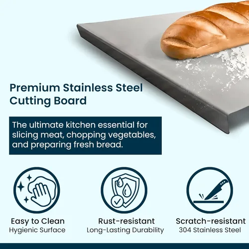 Vista 2 de Tablas de cortar de acero inoxidable para cocina, grado alimenticio 304, adecuadas para carne, frutas, verduras y pan, tablas de cortar de gran