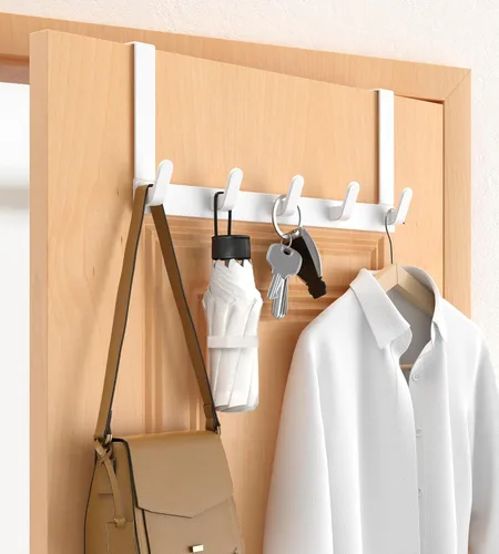 Vista 16 de L7U - Ganchos para colgar sobre la puerta, estante resistente para abrigos de invierno, se adapta a puertas de 1 3/4 pulgadas, accesorios de baño