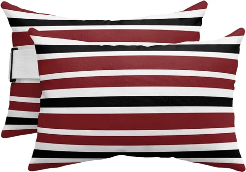 Vista 10 de T&H XHome Almohada de exterior para tumbona, diseño geométrico simple de rayas, impermeable, almohada lumbar con correa elástica ajustable