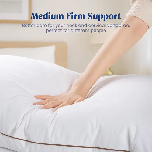 Vista 5 de puredown® Juego de 2 almohadas de plumas de ganso tamaño estándar, almohada de cama esponjosa para dormir con funda 100% de algodón, almohada