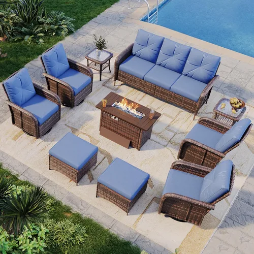 Vista 10 de Aoxun Juego de muebles de mimbre para patio de 7 piezas con cojines gruesos 2 piezas blanco