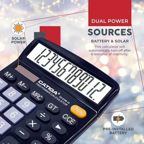 Vista 22 de CATIGA CD-2786 - Calculadora de escritorio de 12 dígitos con pantalla LCD grande y botón sensible, energía solar dual y batería, función estándar