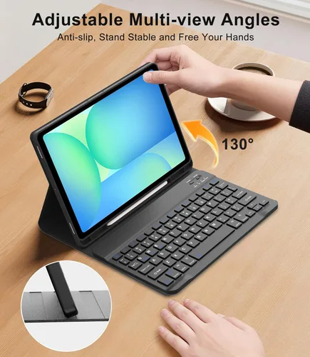 Vista 4 de Funda de teclado para Samsung Galaxy Tab S10 Lite / S10 FE / S9 FE 10.9 pulgadas y S9 11 pulgadas con soporte para bolígrafo, cubierta magnética