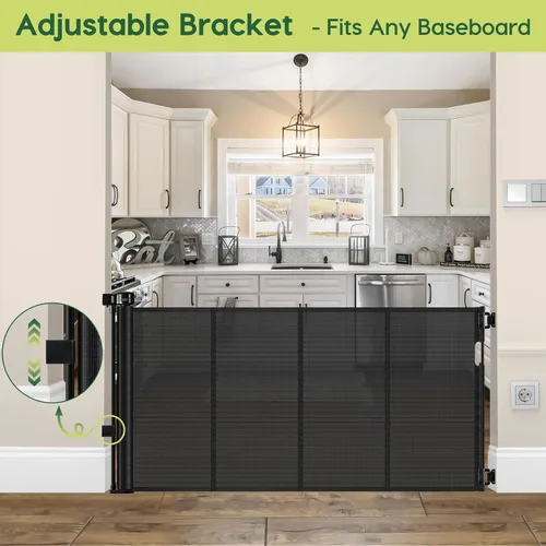 Vista 8 de Puertas de bebé retráctiles reforzadas de 55" de ancho con tiras reforzadas, puerta retráctil para perros interior/exterior para puerta, evita