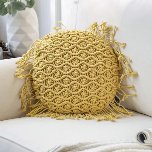 Vista 9 de Phantoscope Almohada Decorativa de Algodón Macramé Hecha a Mano Simétrica 3D Tejida a Crochet Estilo Boho Almohada de Granja con Relleno Incluido