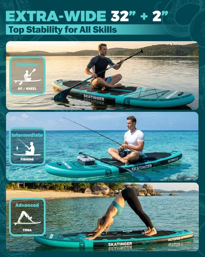 Vista 3 de Skatinger Tabla de remo inflable extra ancha de 11 x 34 pulgadas, tablas de remo de hasta 420 libras para adultos, tabla de remo estable, 2