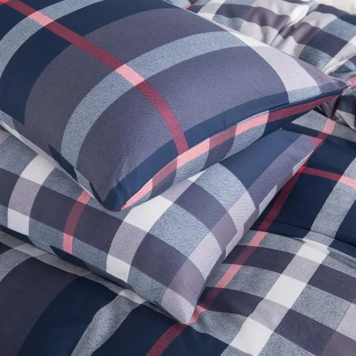 Vista 369 de CLOTHKNOW Juego de edredón de 3 piezas a cuadros color beige óxido, tamaño Full, juego de ropa de cama de cuadros edredón terracota con 2 fundas