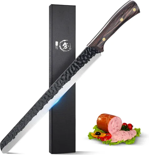 Vista 10 de ROCOCO - Cuchillo de carnicero para carne con vaina - Cuchillo de corte de carne forjado a mano con funda para BBQ al aire libre, camping, idea