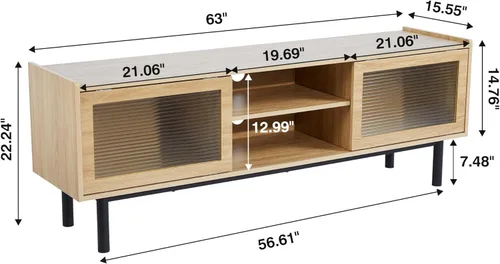 Vista 23 de Soporte de TV, mesa consola multimedia con puerta corredera y compartimento de almacenamiento, centro de entretenimiento moderno con almacenamiento