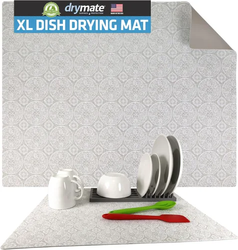 Vista 9 de Drymate - Alfombrilla de secado para platos, tamaño XL (19" x 24"), almohadilla de secado para platos de cocina, absorbente/impermeable, lavable a