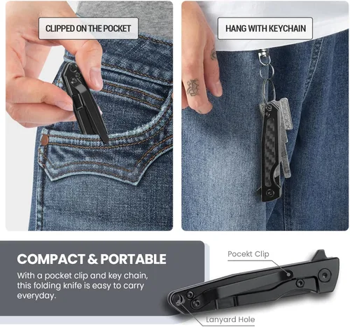 Vista 5 de ITOKEY Cuchillo de bisturí plegable, pequeño cuchillo de bolsillo de titanio con 10 cuchillas reemplazables #24, clip de bolsillo, cuchillo