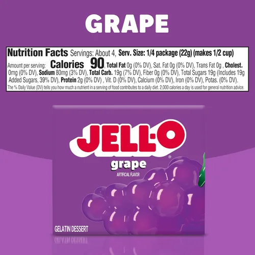Vista 2 de Jell-O Mezcla de postre de gelatina de uva, caja de 3 onzas