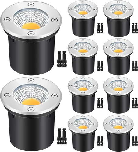Luces de pozo de 10 W – AC/DC 12-24V LED en el suelo luz de paisaje de bajo voltaje, IP67 impermeable, blanco cálido para patio, jardín, patio