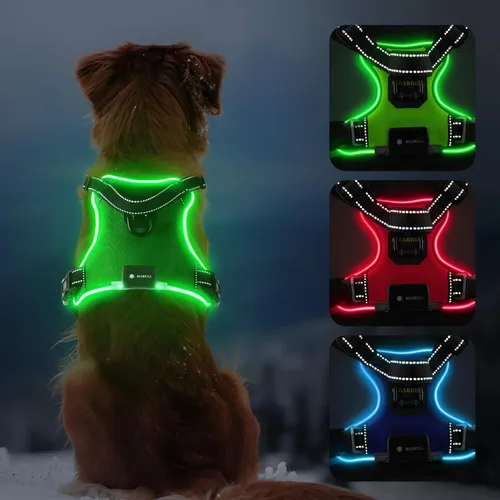 Vista 11 de MASBRILL Arnés para perro con luz LED, sin tirones, recargable y ajustable, para perros pequeños, medianos y grandes